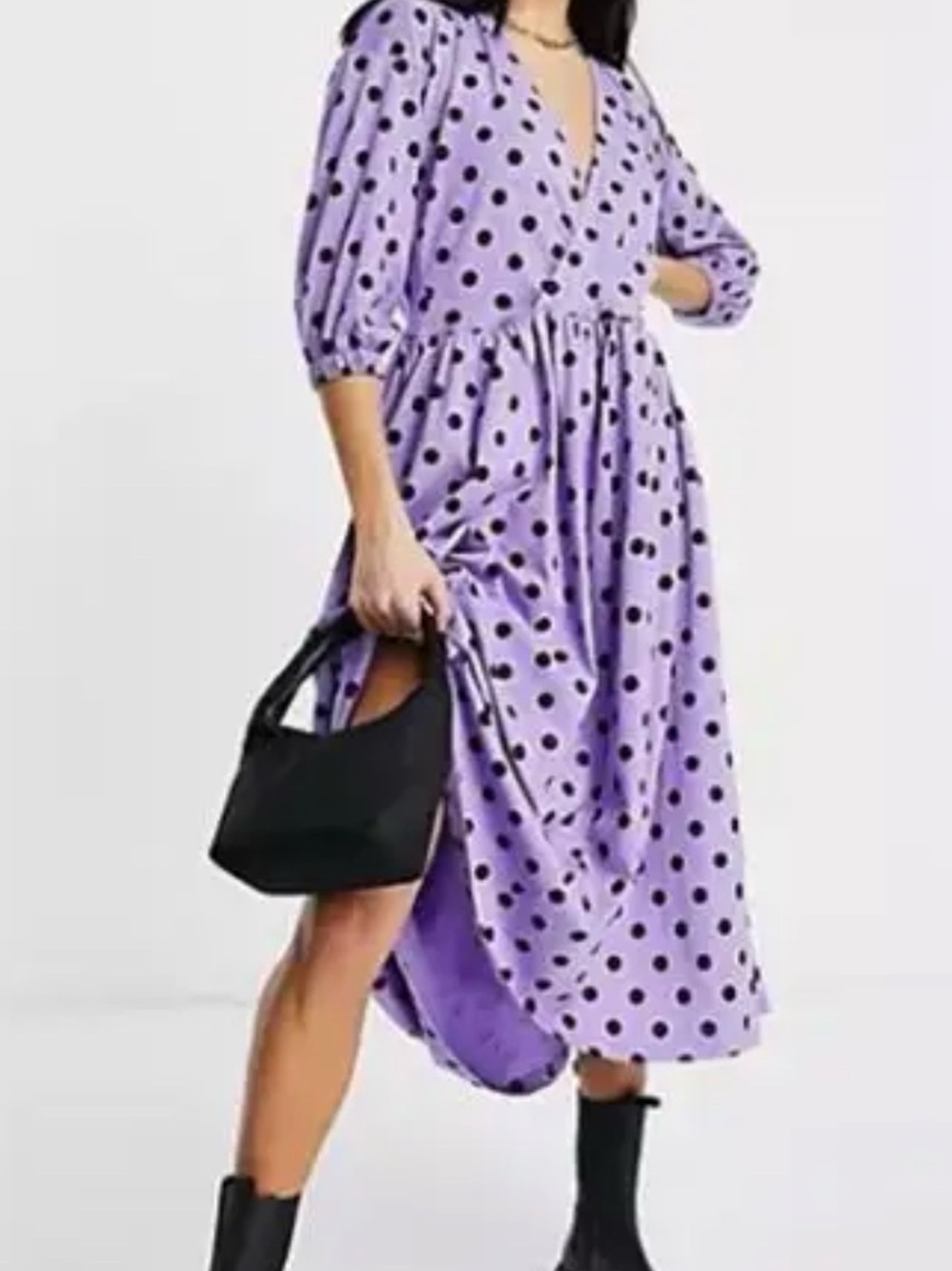 ASOS Curve Lavender Midi Dress with Black Polka Dots
